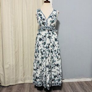 Max Studio London Women Boho V-Neck Floral Sleeveless Maxi Tiered Ruffle Dress S